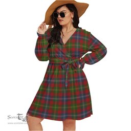 Scottish Forrester or Foster Clan Tartan Womens V-neck Dress With Waistband Tartan Dress Plus Size