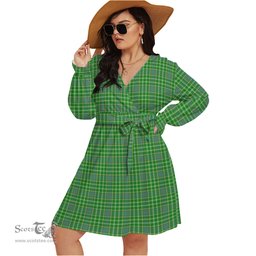 Scottish Currie Clan Tartan Womens V-neck Dress With Waistband Tartan Dress Plus Size