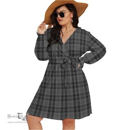 Scottish Drummond Grey Clan Tartan Womens V-neck Dress With Waistband Tartan Dress Plus Size