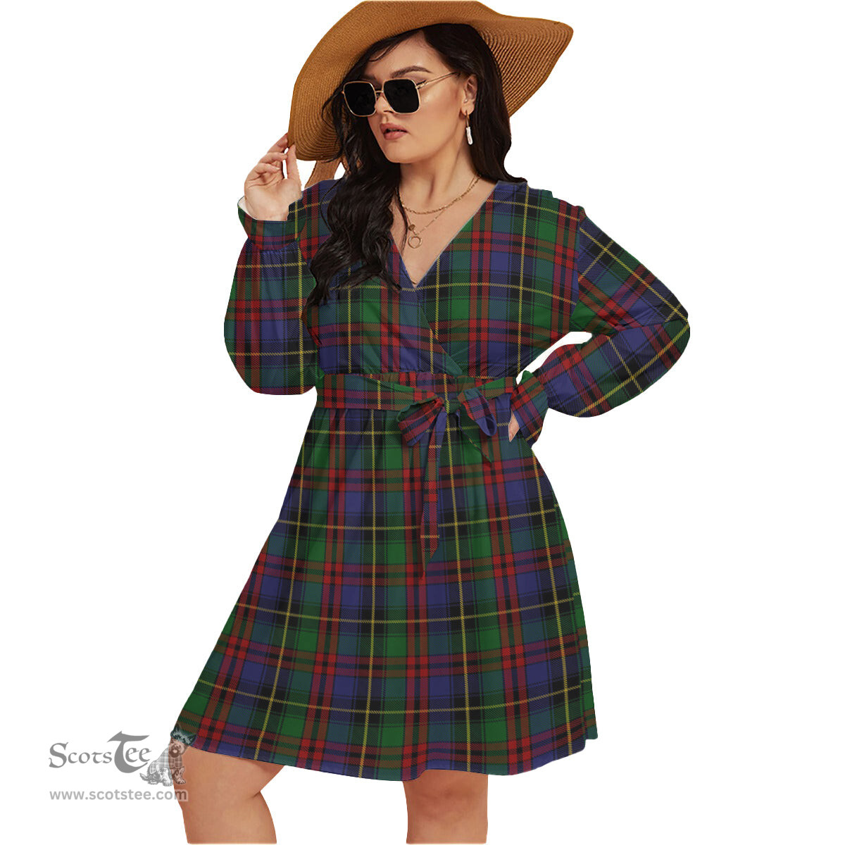 Scottish Deas Clan Tartan Womens V-neck Dress With Waistband Tartan Dress Plus Size