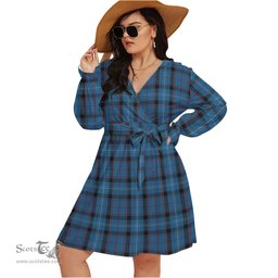 Scottish Fitzgerald Family Clan Tartan Womens V-neck Dress With Waistband Tartan Dress Plus Size