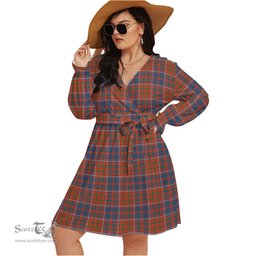 Scottish Cameron of Lochiel Ancient Clan Tartan Womens V-neck Dress With Waistband Tartan Dress Plus Size