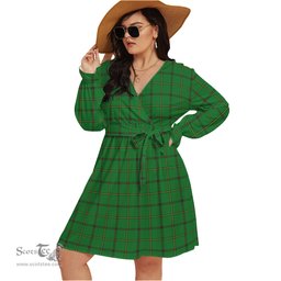 Scottish Don Clan Tartan Womens V-neck Dress With Waistband Tartan Dress Plus Size