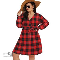 Scottish Cunningham Modern Clan Tartan Womens V-neck Dress With Waistband Tartan Dress Plus Size