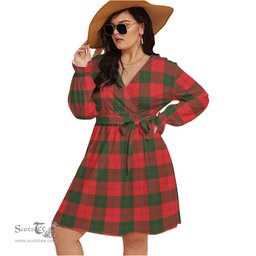 Scottish Erskine Modern Clan Tartan Womens V-neck Dress With Waistband Tartan Dress Plus Size