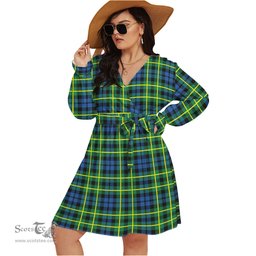 Scottish Campbell of Breadalbane Ancient Clan Tartan Womens V-neck Dress With Waistband Tartan Dress Plus Size
