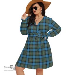 Scottish Fergusson Ancient Clan Tartan Womens V-neck Dress With Waistband Tartan Dress Plus Size