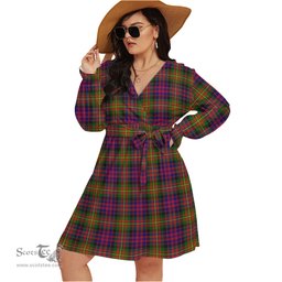 Scottish Carnegie Modern Clan Tartan Womens V-neck Dress With Waistband Tartan Dress Plus Size
