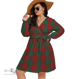 Scottish Erskine Clan Tartan Womens V-neck Dress With Waistband Tartan Dress Plus Size