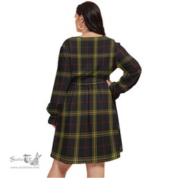 Scottish Gwynn Clan Tartan Womens V-neck Dress With Waistband Tartan Dress Plus Size