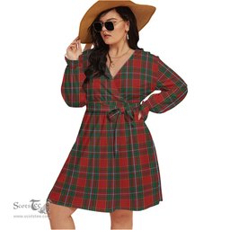 Scottish Drummond Ancient Clan Tartan Womens V-neck Dress With Waistband Tartan Dress Plus Size