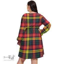 Scottish Dewar Clan Tartan Womens V-neck Dress With Waistband Tartan Dress Plus Size