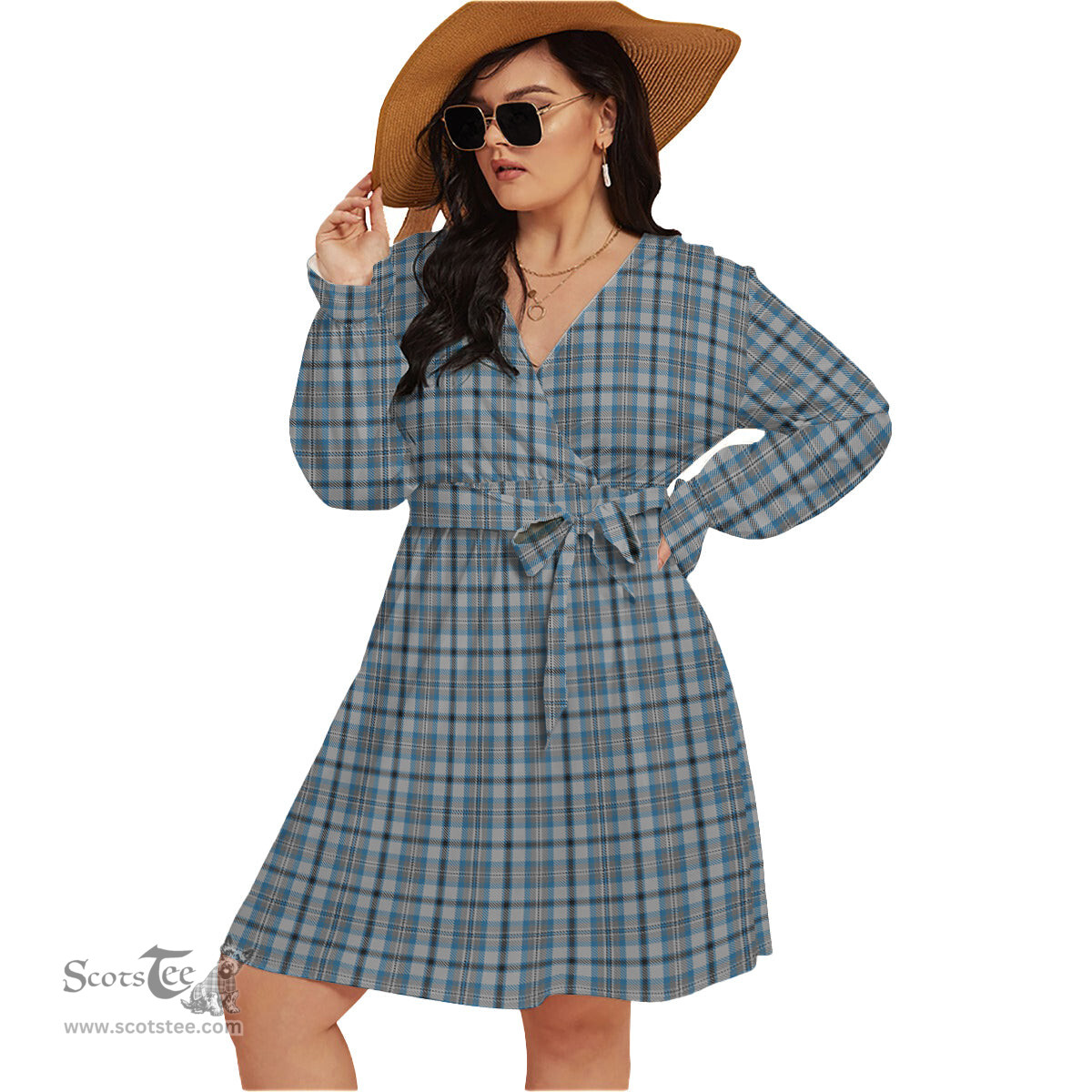 Scottish Conquergood Clan Tartan Womens V-neck Dress With Waistband Tartan Dress Plus Size