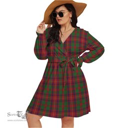 Scottish Geddes Clan Tartan Womens V-neck Dress With Waistband Tartan Dress Plus Size
