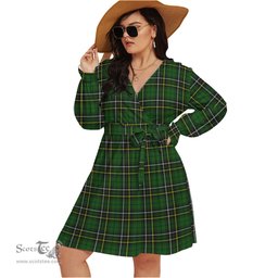 Scottish MacAlpin Modern Clan Tartan Womens V-neck Dress With Waistband Tartan Dress Plus Size