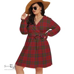 Scottish MacDonell of Keppoch Clan Tartan Womens V-neck Dress With Waistband Tartan Dress Plus Size