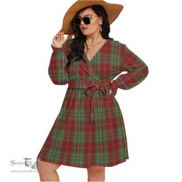 Scottish Leask Clan Tartan Womens V-neck Dress With Waistband Tartan Dress Plus Size