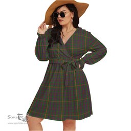 Scottish Hall Clan Tartan Womens V-neck Dress With Waistband Tartan Dress Plus Size