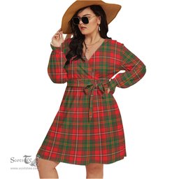 Scottish Hay Modern Clan Tartan Womens V-neck Dress With Waistband Tartan Dress Plus Size