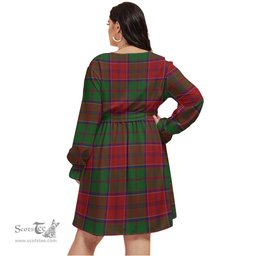 Scottish Grant Clan Tartan Womens V-neck Dress With Waistband Tartan Dress Plus Size