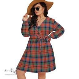 Scottish MacDuff Ancient Clan Tartan Womens V-neck Dress With Waistband Tartan Dress Plus Size