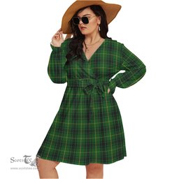 Scottish MacArthur Clan Tartan Womens V-neck Dress With Waistband Tartan Dress Plus Size