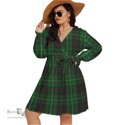 Scottish MacAulay of Lewis Clan Tartan Womens V-neck Dress With Waistband Tartan Dress Plus Size