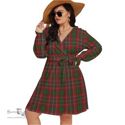 Scottish Innes Clan Tartan Womens V-neck Dress With Waistband Tartan Dress Plus Size