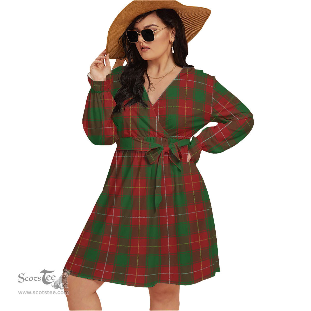 Scottish MacFie Clan Tartan Womens V-neck Dress With Waistband Tartan Dress Plus Size