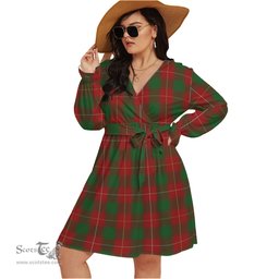 Scottish MacFie Clan Tartan Womens V-neck Dress With Waistband Tartan Dress Plus Size