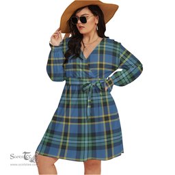 Scottish Hope Ancient Clan Tartan Womens V-neck Dress With Waistband Tartan Dress Plus Size
