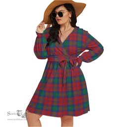 Scottish Lindsay Modern Clan Tartan Womens V-neck Dress With Waistband Tartan Dress Plus Size