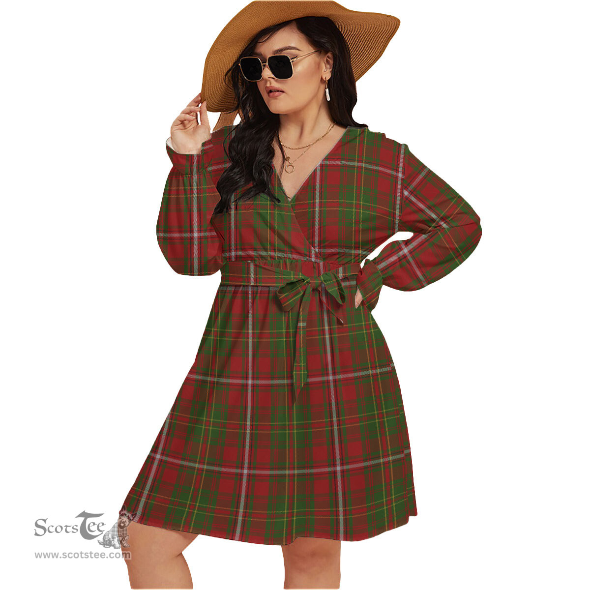Scottish Hay Clan Tartan Womens V-neck Dress With Waistband Tartan Dress Plus Size