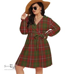 Scottish Hay Clan Tartan Womens V-neck Dress With Waistband Tartan Dress Plus Size