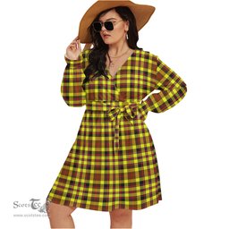 Scottish Jardine Modern Clan Tartan Womens V-neck Dress With Waistband Tartan Dress Plus Size