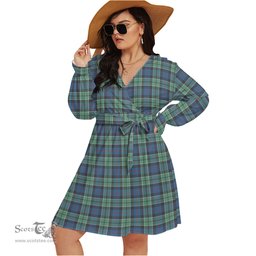 Scottish Leslie Hunting Ancient Clan Tartan Womens V-neck Dress With Waistband Tartan Dress Plus Size