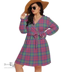 Scottish Lindsay Ancient Clan Tartan Womens V-neck Dress With Waistband Tartan Dress Plus Size