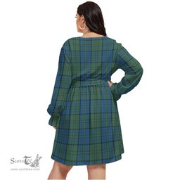 Scottish Lockhart Clan Tartan Womens V-neck Dress With Waistband Tartan Dress Plus Size