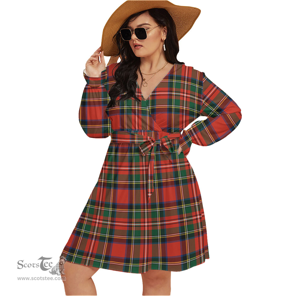 Scottish Lyle Clan Tartan Womens V-neck Dress With Waistband Tartan Dress Plus Size