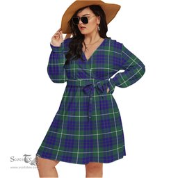 Scottish Hamilton Hunting Modern Clan Tartan Womens V-neck Dress With Waistband Tartan Dress Plus Size