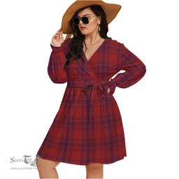 Scottish Kyle Clan Tartan Womens V-neck Dress With Waistband Tartan Dress Plus Size