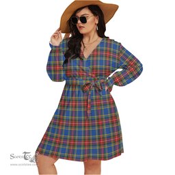Scottish MacBeth Clan Tartan Womens V-neck Dress With Waistband Tartan Dress Plus Size