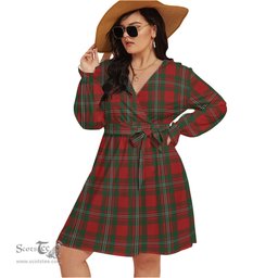 Scottish MacGregor Clan Tartan Womens V-neck Dress With Waistband Tartan Dress Plus Size