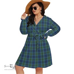 Scottish Keith Clan Tartan Womens V-neck Dress With Waistband Tartan Dress Plus Size