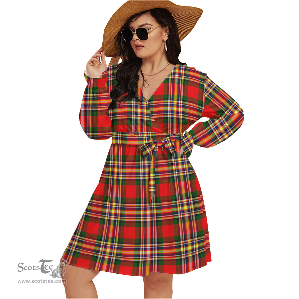 Scottish MacGill Modern Clan Tartan Womens V-neck Dress With Waistband Tartan Dress Plus Size