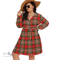 Scottish MacGill Modern Clan Tartan Womens V-neck Dress With Waistband Tartan Dress Plus Size