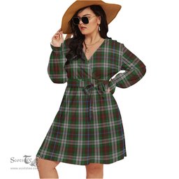 Scottish Fraser Hunting Dress Clan Tartan Womens V-neck Dress With Waistband Tartan Dress Plus Size