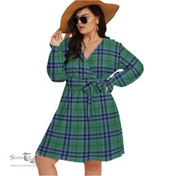 Scottish Keith Ancient Clan Tartan Womens V-neck Dress With Waistband Tartan Dress Plus Size