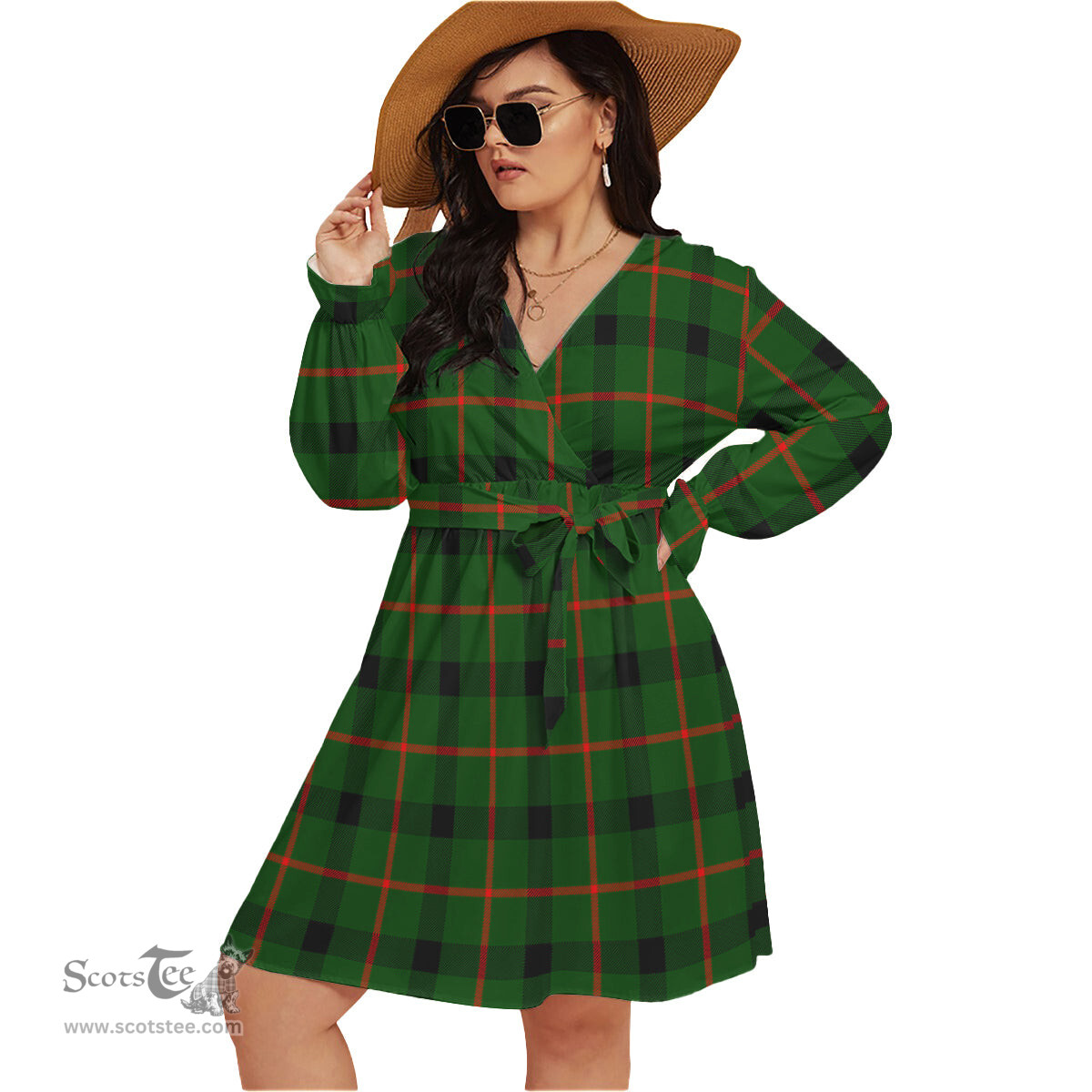 Scottish Kincaid Modern Clan Tartan Womens V-neck Dress With Waistband Tartan Dress Plus Size