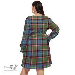 Scottish Glass Clan Tartan Womens V-neck Dress With Waistband Tartan Dress Plus Size